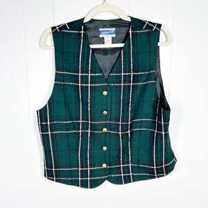 Pendleton Green Plaid 100% Virgin Wool Vest Plus Size 16